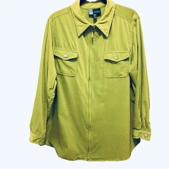 Avenue Blues Vibrant Green Velvet Full Zip Casual Cotton Jacket Women’s Sz 18/20 - Picture 2 of 8